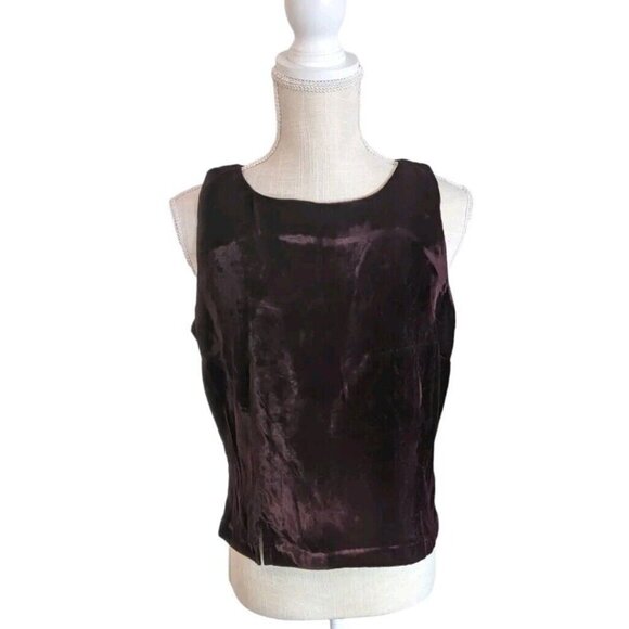 Womens Deep Burgundy Red Velvet Sleeveless Top - Picture 2 of 6